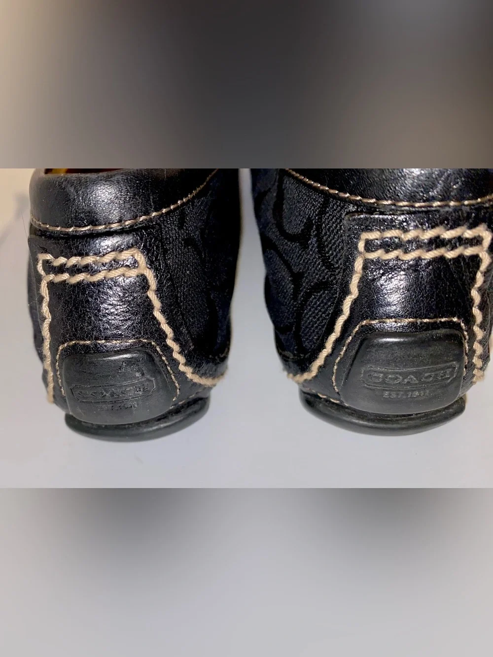 Coach Black Signature Canvas Loafers with Gold Buckle Trim